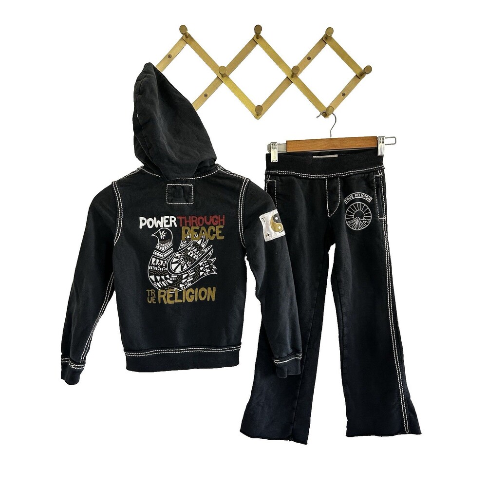 True Religion Kids Sweatsuit Hoodie Pants Set Size Medium Power Through Peace